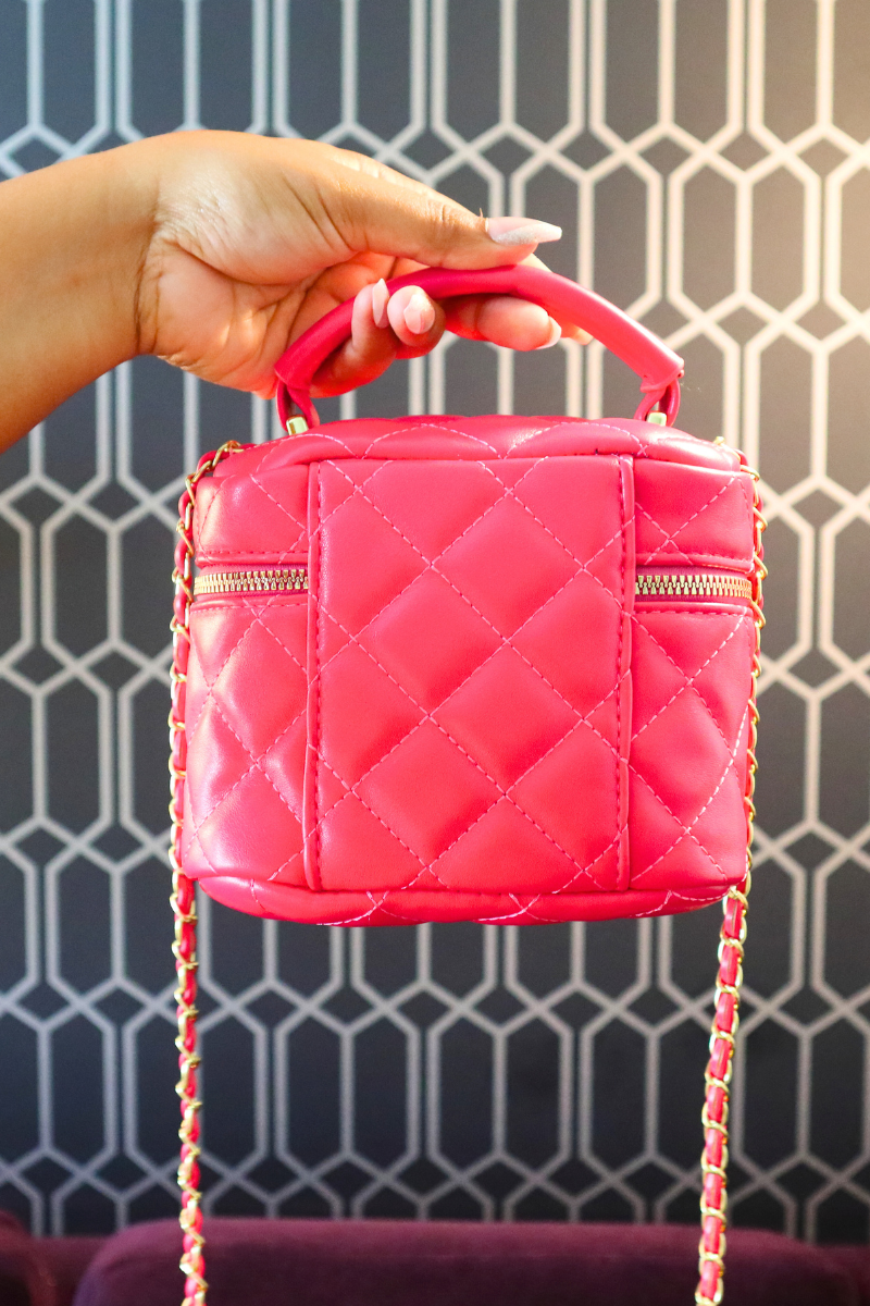 Bright Pink Leather-Look Small Quilted Purse | New Look